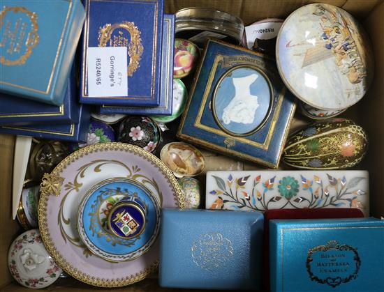 A collection of Halcyon Days and other enamel boxes, etc.